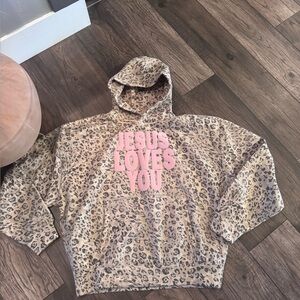 Hollister Leopard Print Hoodie with Pink Text
